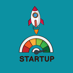 start up concept - rocket and gauge.