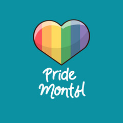 pride month concept - pride heart with pride color and comic font.