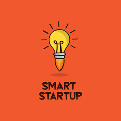smart startup concept - bulbs with one glowing rocket launch.