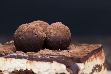 chocolate cake with buttercream , close up