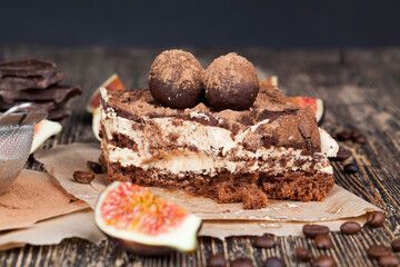 chocolate cake with buttercream , close up