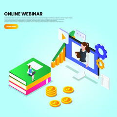 Online webinar 3d isometric vector illustration concept for banner, website, landing page, ads, flyer template