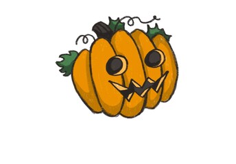 Orange pumpkin. Isolated illustration in procreate for Halloween holiday. Cute doodle drawing.