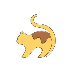 One continuous line drawing of simple cute cat kitten icon. Kitty mammals animal logo emblem vector concept. Trendy single line draw design graphic illustration
