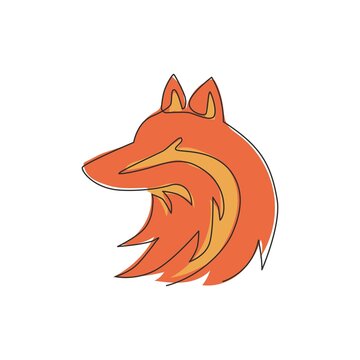 Single continuous line drawing of cute fox corporate logo identity. Mammals zoo animal icon concept. Dynamic one line draw vector design graphic illustration