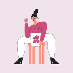 Woman with floral feminine gynecology. Womb wisdom - gynecology and female intimate health concept. Beauty female reproductive system. Woman health, zen and wellness vector illustration