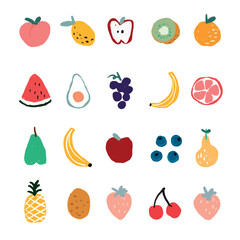 Cute hand drawn fruit set vector - obrazy, fototapety, plakaty