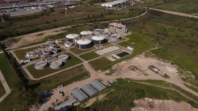 Ariel view of one of the biggest water purification plant in Buenos Aires, Argentina- Aysa purification plant.