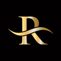 Fototapeta na wymiar R Letter Logo with Golden Luxury Color and Monogram Design. R Letter Initial Luxurious Logo Template. Premium R Logo Golden Concept