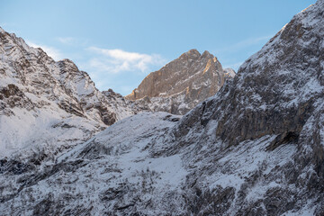 Mountains with the first snow of winter in the Aran valley in December.