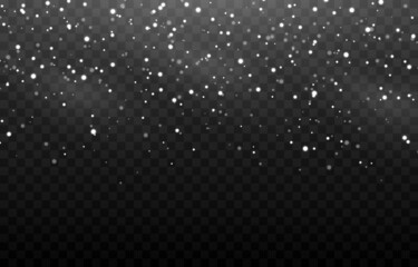 Vector snow. Snow on an isolated transparent background. Snowfall, blizzard, winter, snowflakes. Christmas image.