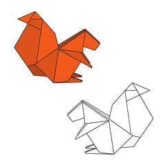 origami squirrels: colored and black and white lines 