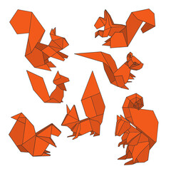 origami squirrels: colored and black and white lines 
