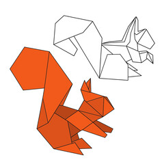 origami squirrels: colored and black and white lines 