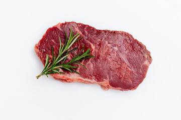 Fresh raw steaks on white background.