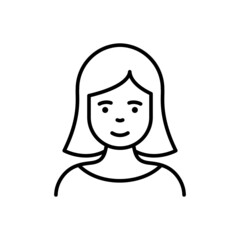 Woman, Lady Line Icon. Girl with Beauty Face and Hairstyle Linear Pictogram. Female Avatar Outline Icon for User Profile. Business Woman, Office Worker. Editable Stroke. Isolated Vector Illustration