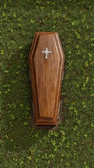 coffin on green grass