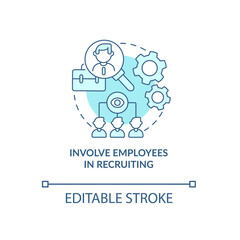 Involve employees in recruiting blue concept icon. Attracting top talents abstract idea thin line illustration. Referral program for employees. Vector isolated outline color drawing. Editable stroke