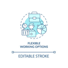 Flexible working options blue concept icon. Employee perks abstract idea thin line illustration. Remote working at home. Office workplace. Vector isolated outline color drawing. Editable stroke