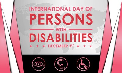 International Day of Persons with Disabilities. December 3. Premium and luxury background, greeting card, letter, poster, or banner. With earth, wheelchair, and disability sign icon vector
