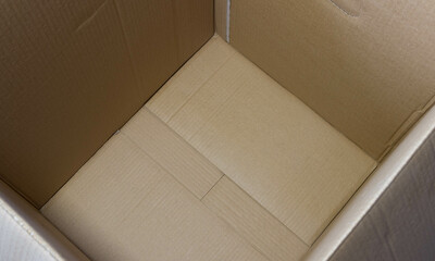 open empty cardboard box, top view