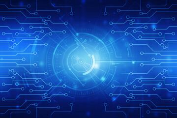 Abstract futuristic circuit board Illustration, Circuit board with various technology elements, Abstract speed technology concept, futuristic digital innovation background