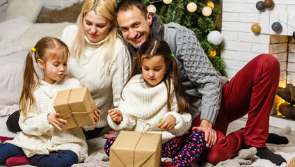 friendly family in Christmas morning