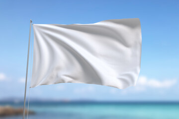 White flag on the blue sky background.