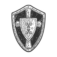 vintage knight shield sketch raster illustration