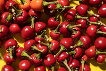 Top view of red round pepper as a background.Closeup of red hot pepper texture