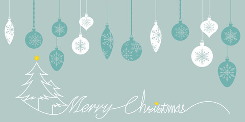 Christmas day and winter holiday background. Decorative Winter holiday banner design. Merry Christmas lettering decoration with ornaments. Vector illustration.