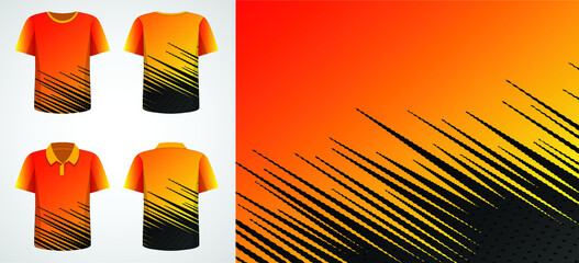 Yellow orange gradient template design for t-shirt or collar shirt. Sports uniform with front and back model. 