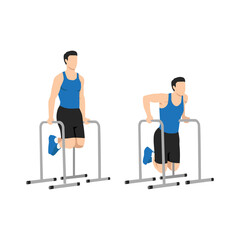 Fototapeta na wymiar Man doing Master tricep dip exercise. Flat vector illustration isolated on white background. workout character set