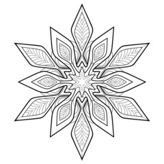 Decorative floral mandala with striped patterns on a white isolated background. For coloring book.