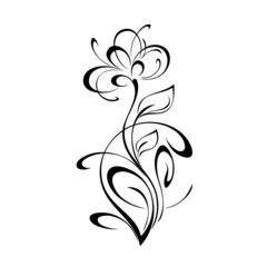 ornament 2049. stylized blooming flower on a curved stem with leaves and curls. graphic decor