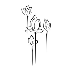 ornament 2050. four stylized flower buds on straight stems without leaves. graphic decor
