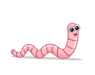 Pink worm flat style. Earthworm is a cartoon character.