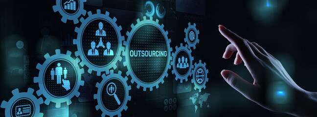 Outsourcing Global recruitment HR concept on virtual screen.