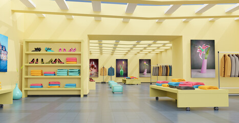3D illustration with a shop showroom