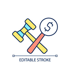 Auction RGB color icon. Competitive bidding for item. Bargaining for property and antique. Selling and buying. Isolated vector illustration. Simple filled line drawing. Editable stroke