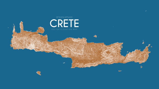 Topographic map of Crete, Greece. Vector detailed elevation map of island. Geographic elegant landscape outline poster.
