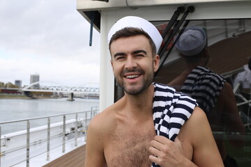 Shirtless gorgeous retro looking sailor 