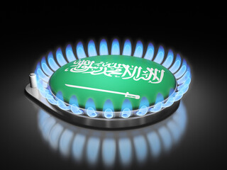 Gas burner flame  with Saudi Arabia flag on black