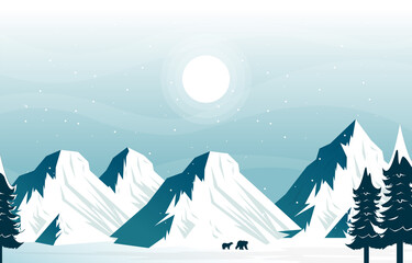 Bear Snow Mountain Frozen Ice Nature Landscape Adventure Illustration