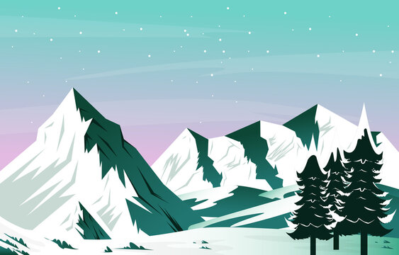Snow Pine Peak Mountain Frozen Ice Nature Landscape Adventure Illustration