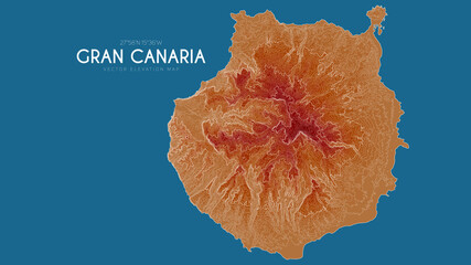 Topographic map of Gran Canaria, Canary Islands, Spain. Vector detailed elevation map of island. Geographic elegant landscape outline poster.