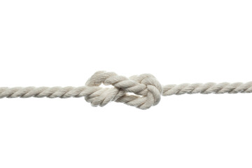 Cotton rope with knot on white background