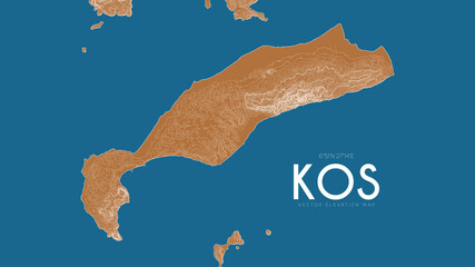 Topographic map of Kos, Greece. Vector detailed elevation map of island. Geographic elegant landscape outline poster.