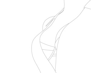 The contour of a graceful female breast in a bra and a suit of black lines isolated on a white background. Vector illustration