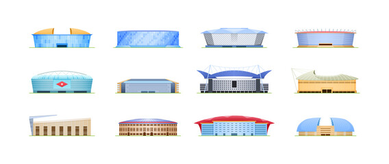 Sport stadium arena buildings set. Architecture for public team sports game competition event © Idey